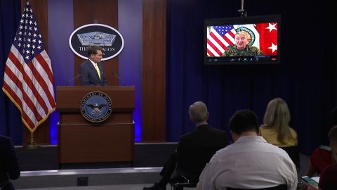 A press briefing is held at the Pentagon in Arlington, Virginia, on August 30.