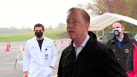 Connecticut Gov. Ned Lamont speaks at a COVID-19 vaccination clinic and food giveaway event in East Windsor, Connecticut, on April 29.