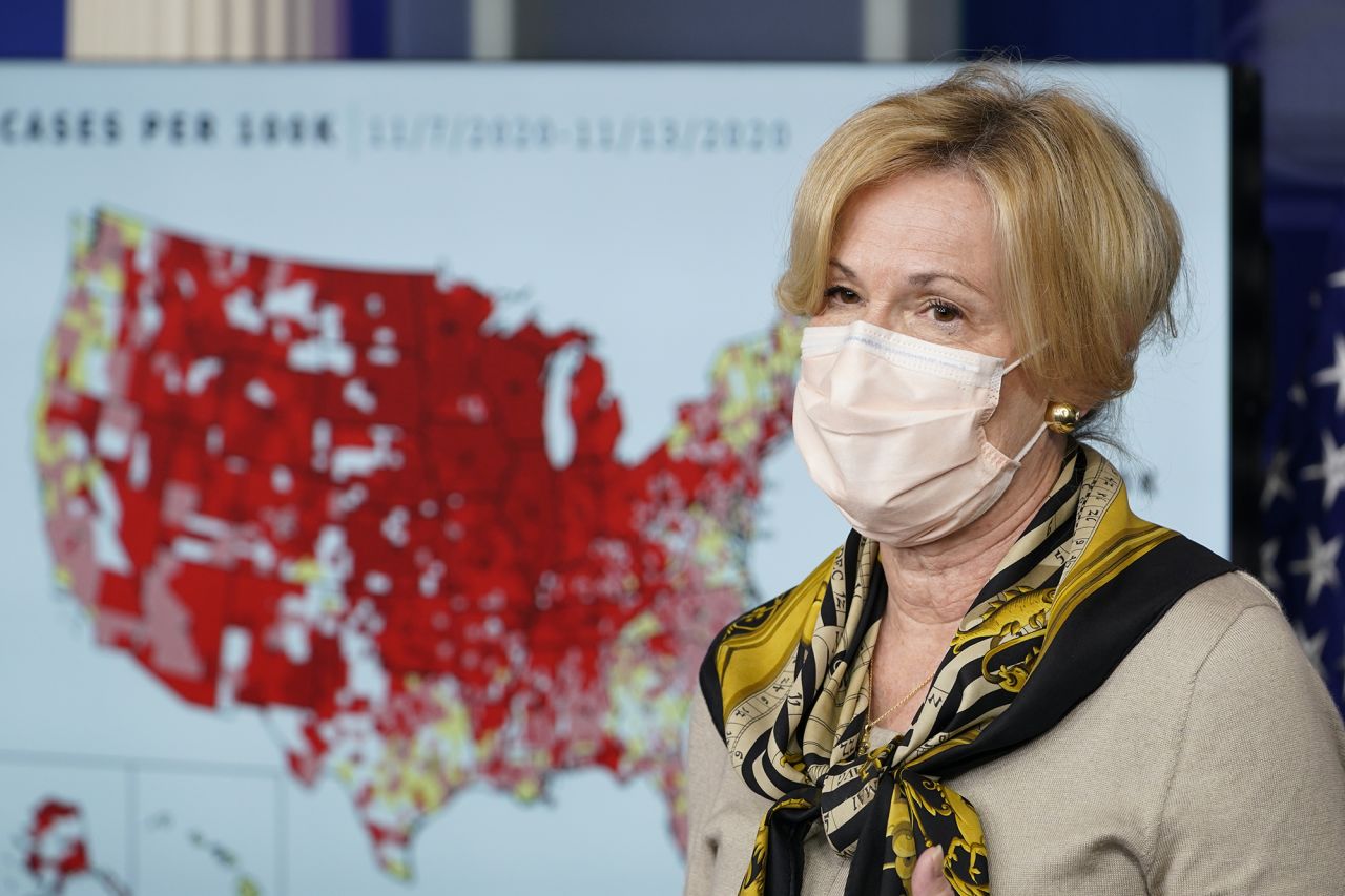 White House Coronavirus Response Coordinator Dr. Deborah Birx speaks during a news conference with the coronavirus task force at the White House in Washington on Thursday.