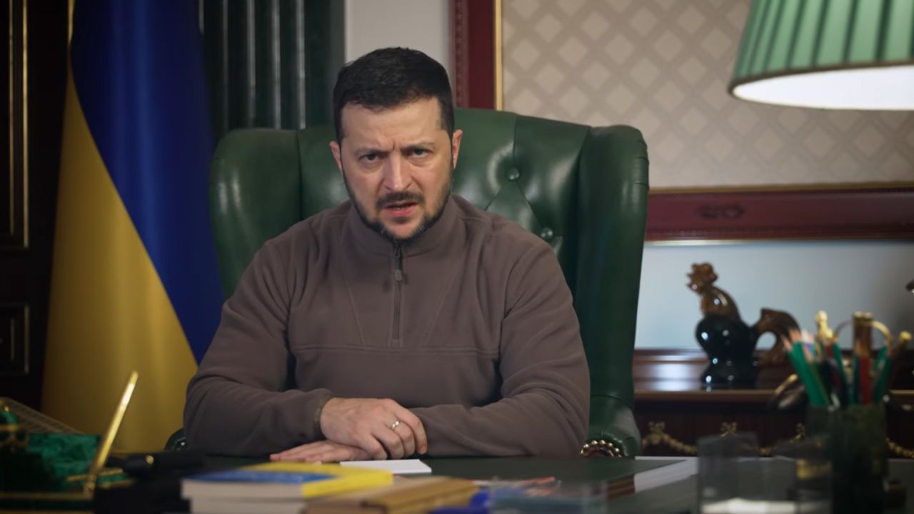 Ukrainian President Volodymyr Zelensky speaks during his evening video message on Saturday Nov. 5. 