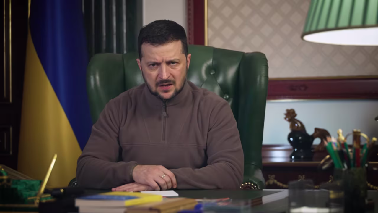 Ukrainian President Volodymyr Zelensky speaks during his evening video message on Saturday Nov. 5. 