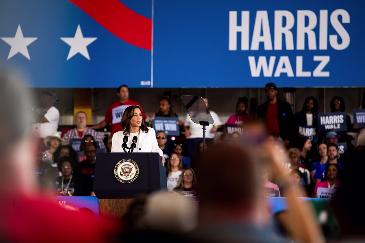  Kamala Harris during a campaign event in Detroit, Michigan, US, on August 7.