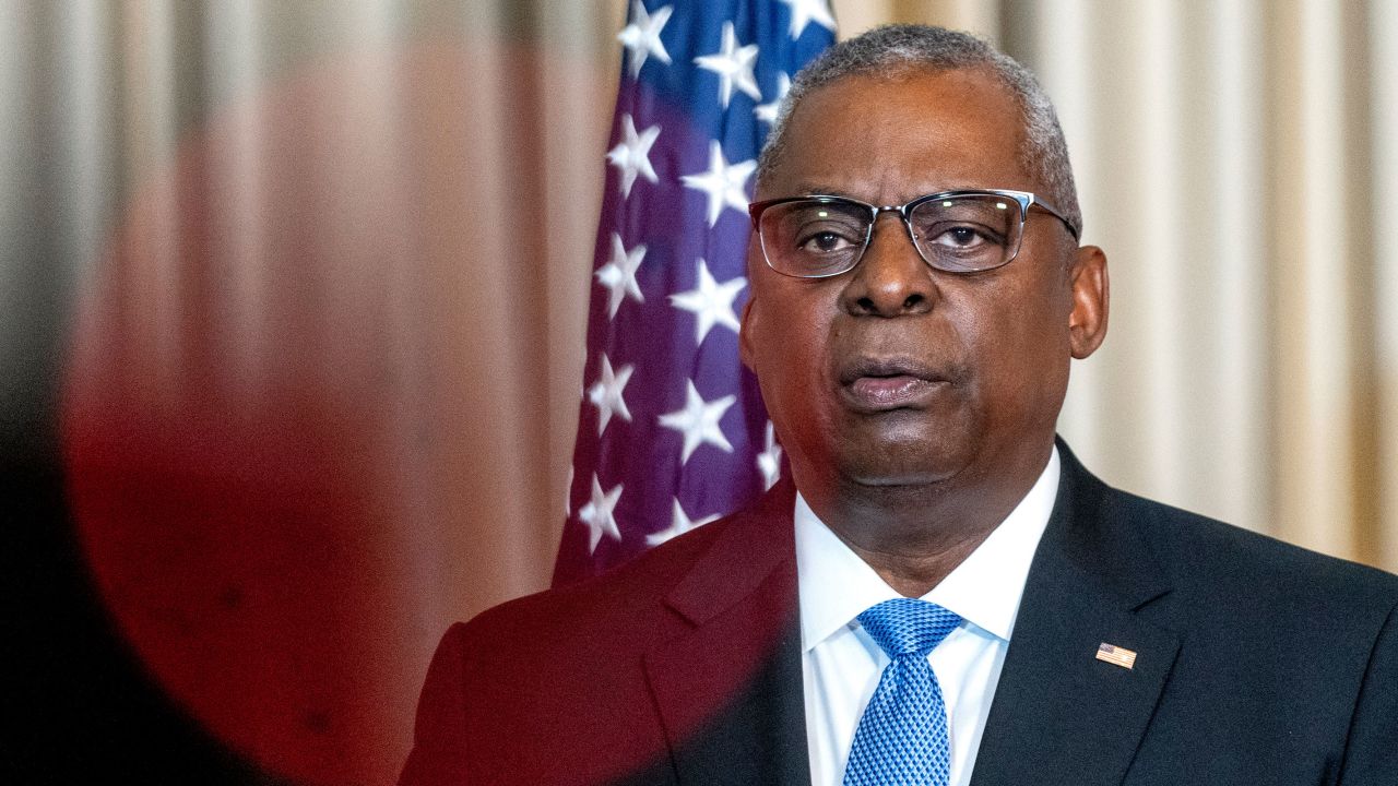 US Defense Secretary Lloyd Austin speaks during a press conference after the meeting of the 'Ukraine Defense Contact Group' at Ramstein Air Base in Ramstein, Germany, Tuesday, Sept.19, 2023. 