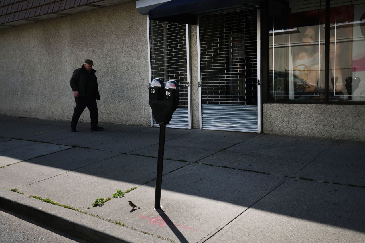 Closed businesses stand along a street on May 20 in Linden, New Jersey. 