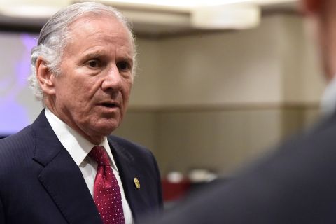 Gov. Henry McMaster speaks with reporters after the first meeting of accelerateSC, his advisory group about reopening the state economy, in Columbia, South Carolina on April 23.