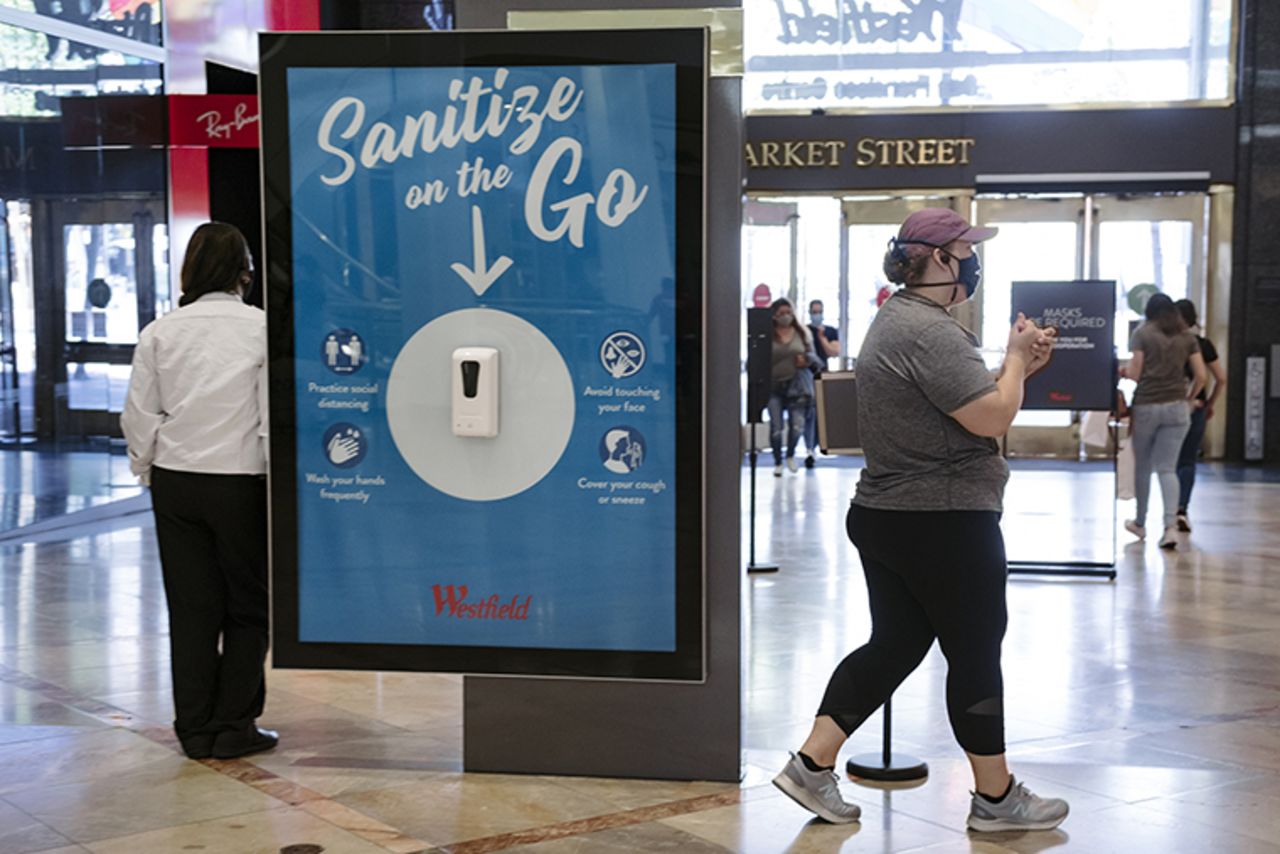 A shopper wears a protective mask at Westfield San Francisco Centre in San Francisco, on Thursday, June 18.