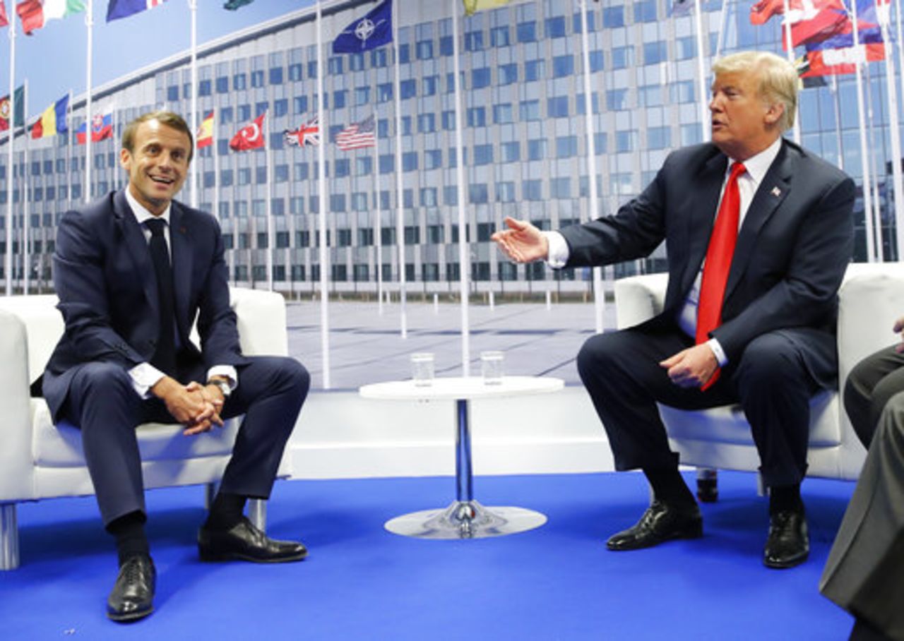 President Donald Trump and French President Emmanuel Macron during their bilateral meeting, Wednesday, July 11, 2018 in Brussels, Belgium.