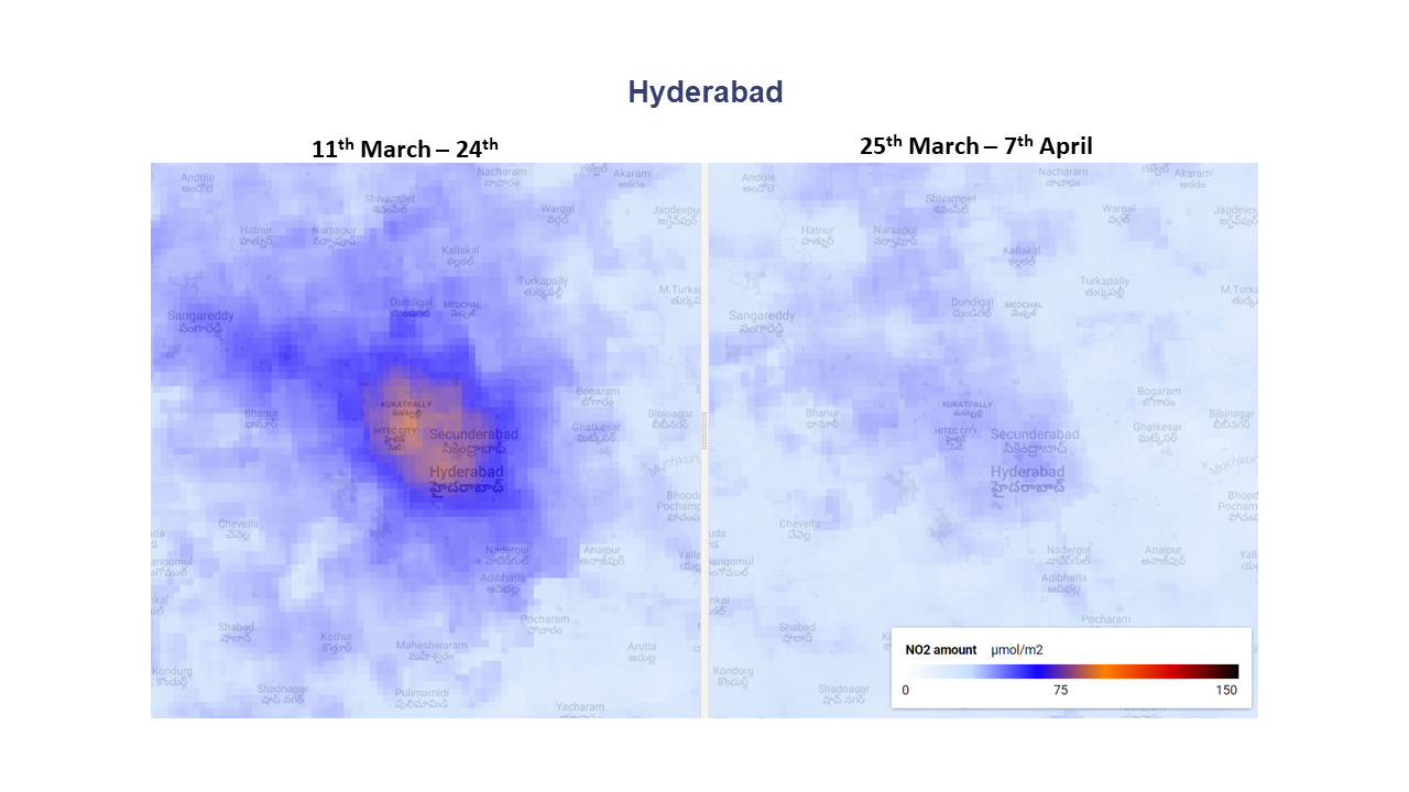 NO2 levels in Hyderabad before and after the lockdown.