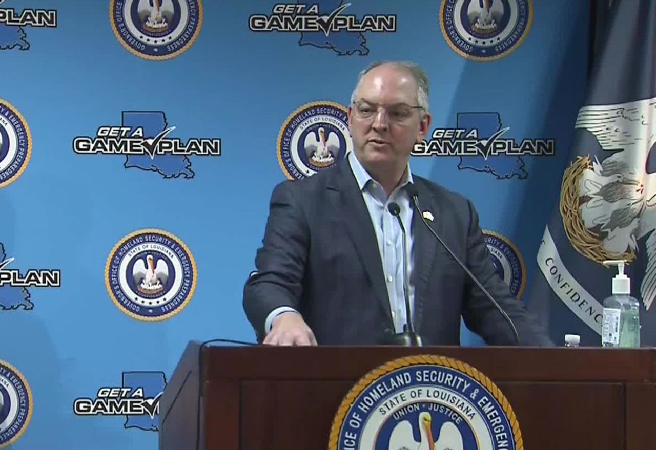 Gov. John Bel Edwards speaks at a news conference on April 9.