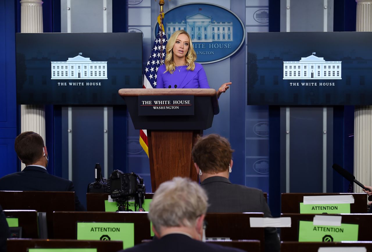 White House Press Secretary Kayleigh McEnany speaks during a press briefing on December 15 in the Brady Briefing Room of the White House in Washington, DC. 