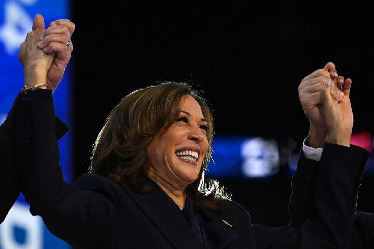 Vice President Kamala Harris is seen at the Democratic National Convention in Chicago on August 22.