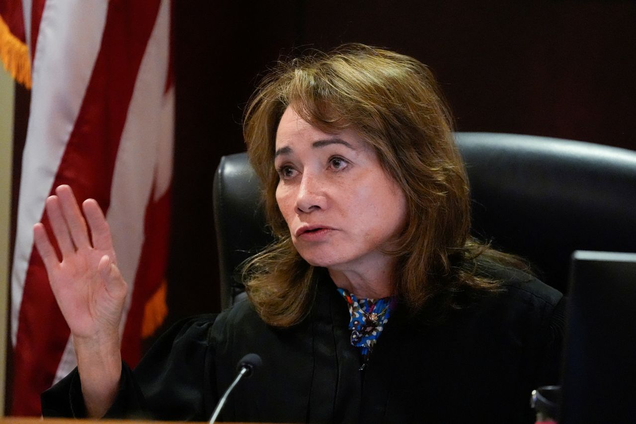 Judge Mary Marlowe Sommer speaks during a pretrial hearing in Santa Fe, New Mexico, on July 8.