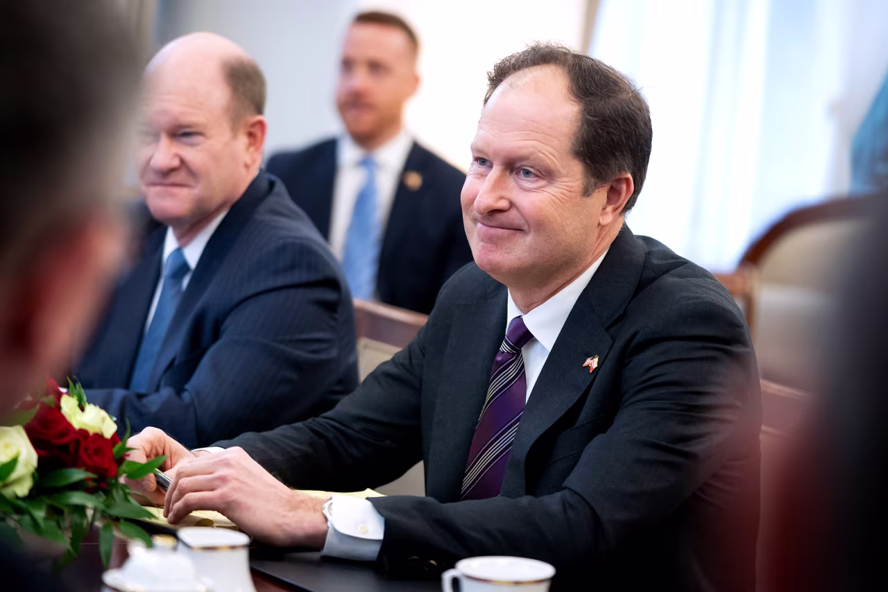 The US ambassador to Poland Mark Brzezinski in Warsaw, Poland, on February 21, 2022.