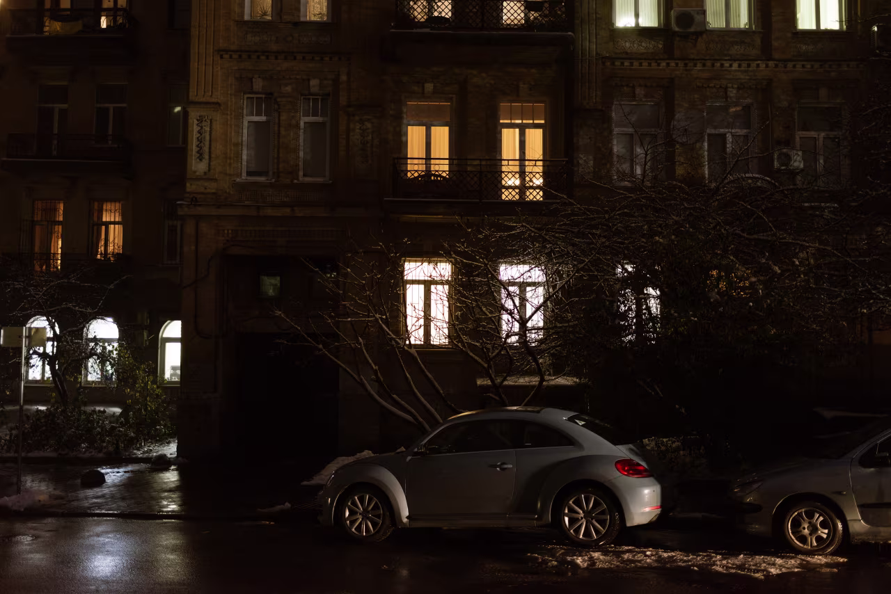A residential building is seen in Kyiv, Ukraine, on November 24. More than 6 million customers still without power, Ukrainian President Volodymyr Zelensky said in a Friday address. 