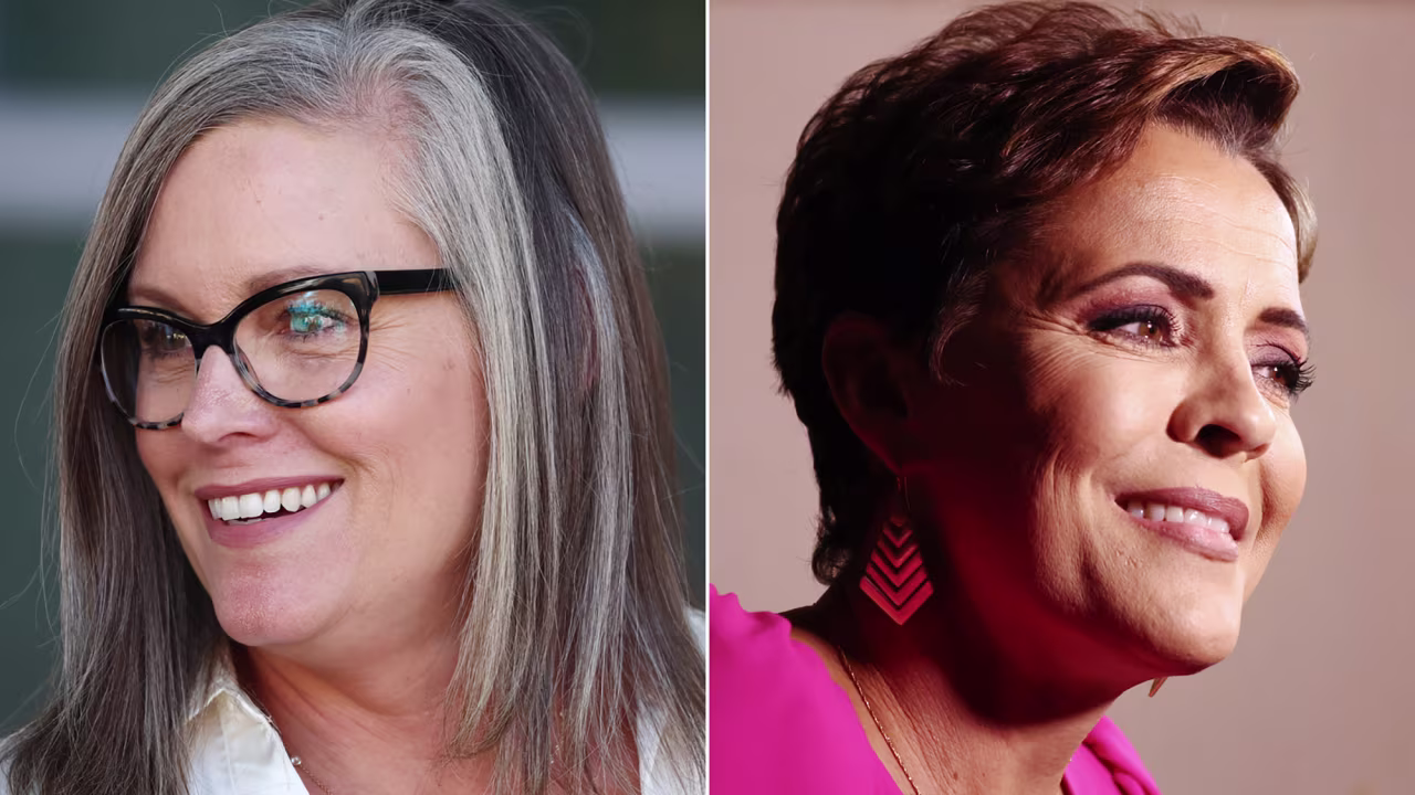 Katie Hobbs, left, and Kari Lake 