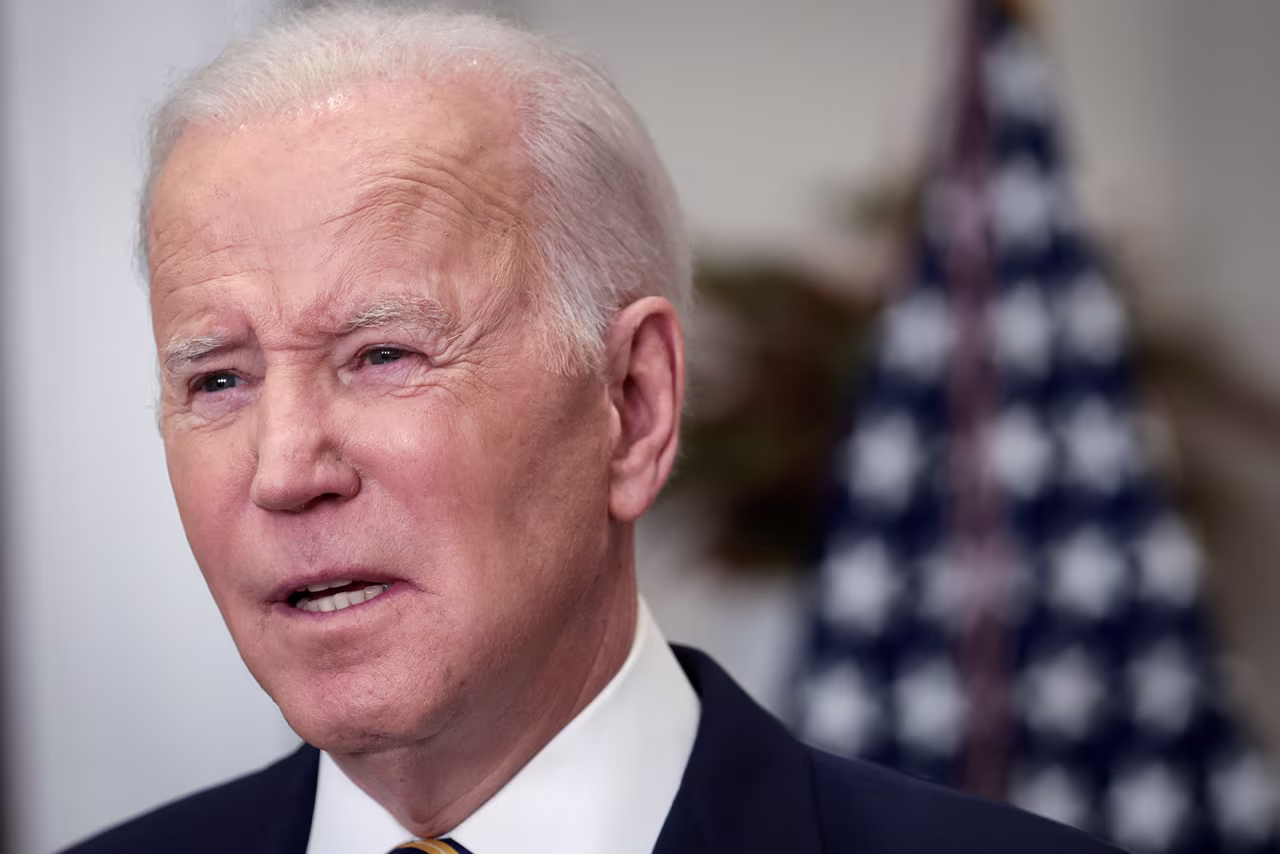 President Joe Biden speaks in the Roosevelt Room of the White House March 8, in Washington, DC. 