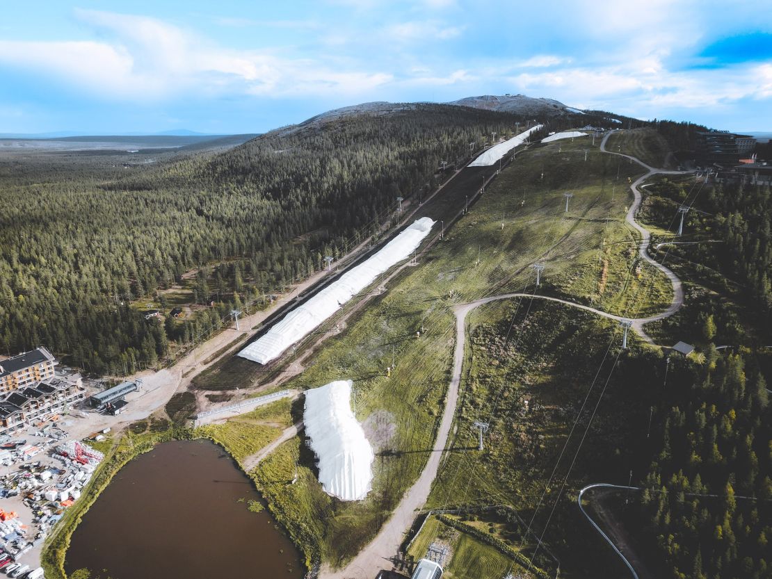 Levi in Finland stockpiled 200,000 cubic meters over the summer to keep slopes covered when ski season rolled around.