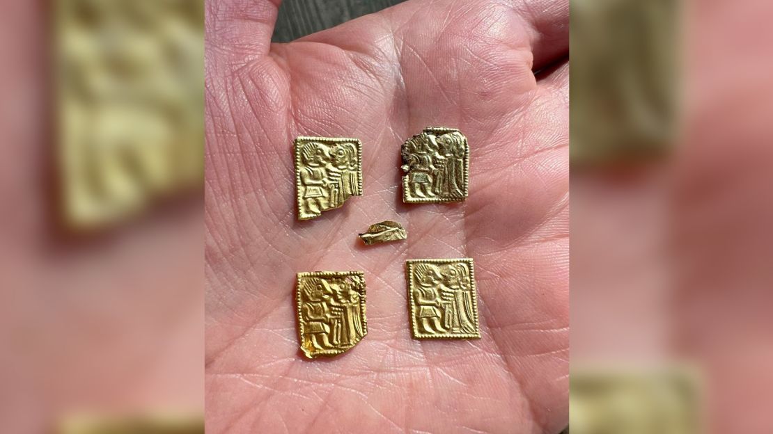 The five latest pieces uncovered were buried under the temple's walls and within post holes of the structure, leading researchers to believe the gold figures were placed there intentionally.