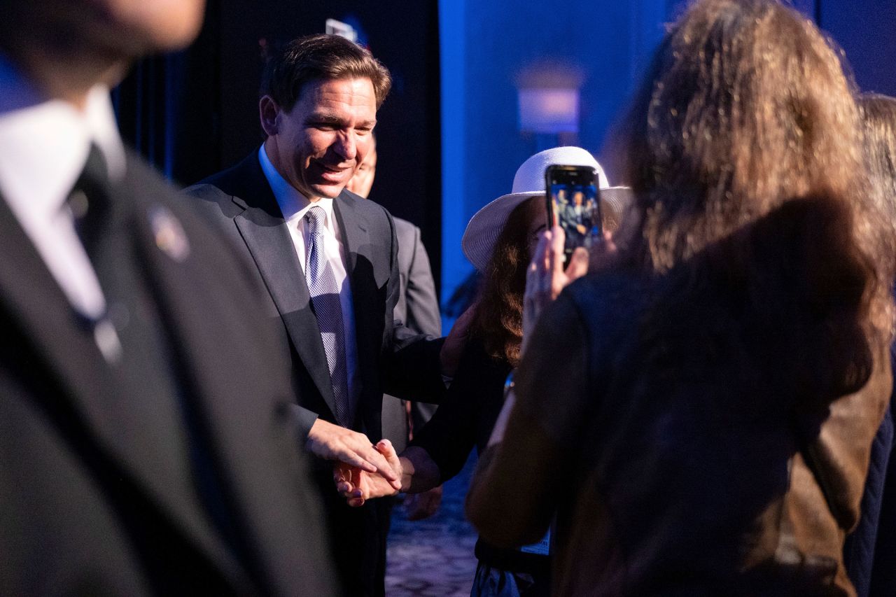 Presidential candidate and Florida Gov. Ron DeSantis greets supporters after speaking at The Gathering in Atlanta, on Friday, Aug. 18, 2023.