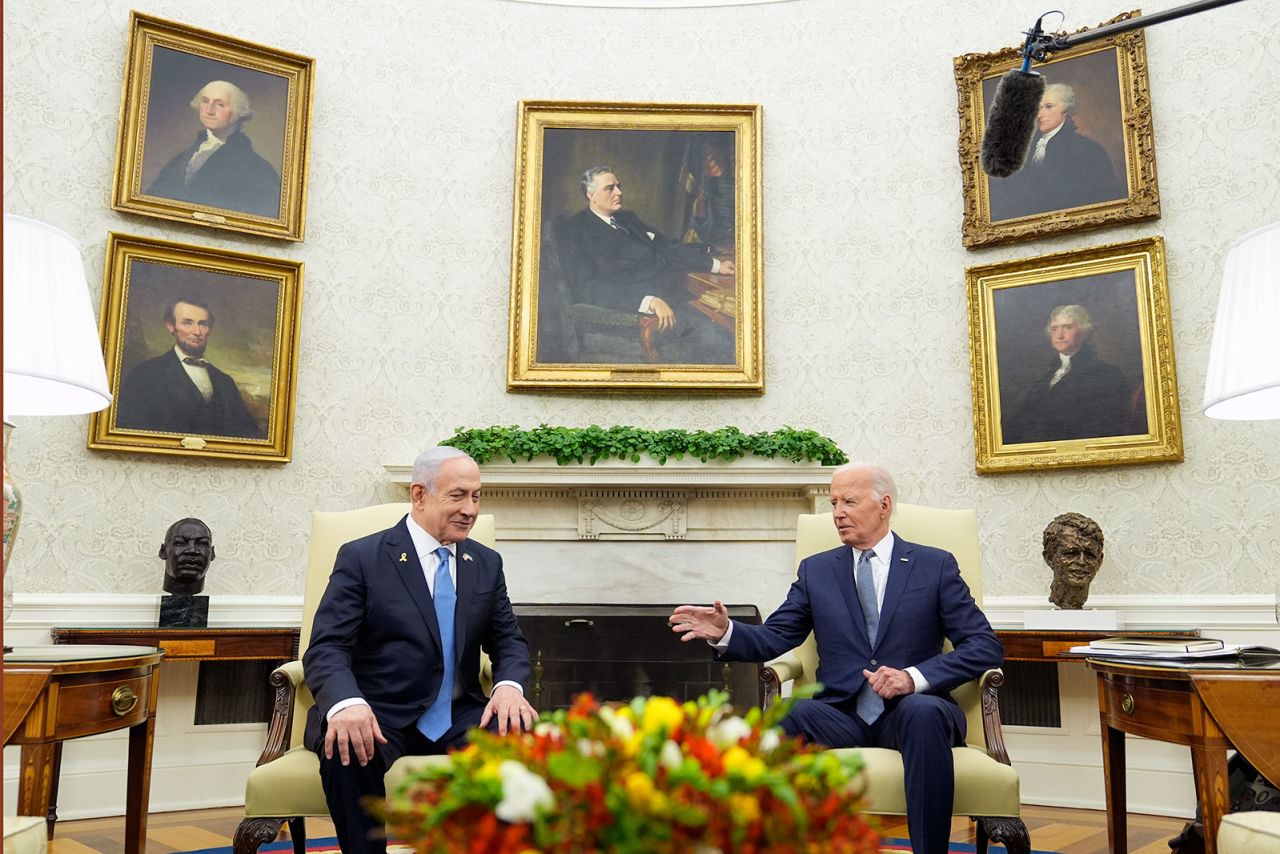 President Joe Biden meets with Israeli Prime Minister Benjamin Netanyahu in the Oval Office of the White House in Washington, Thursday, July 25.