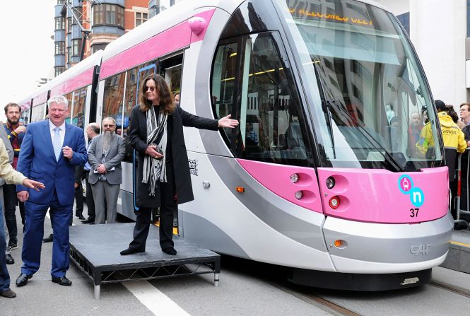 Osbourne launches a Metro tram bearing his name on a newly opened route in Birmingham, England, in 2016.
