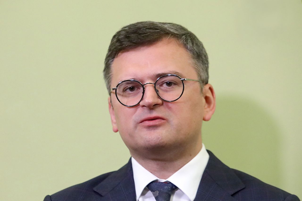 Dmytro Kuleba speaks during a briefing in Kyiv on September 4.