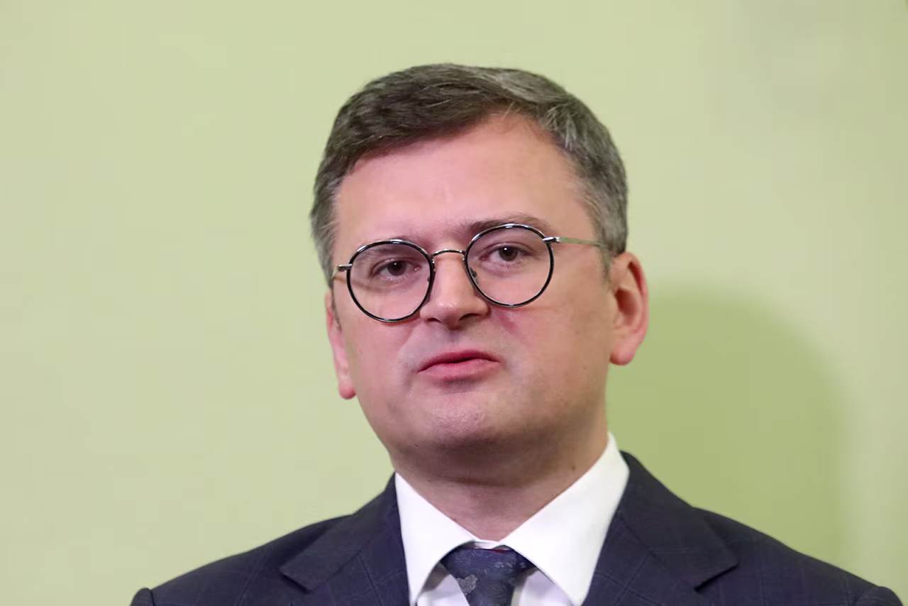 Dmytro Kuleba speaks during a briefing in Kyiv on September 4.