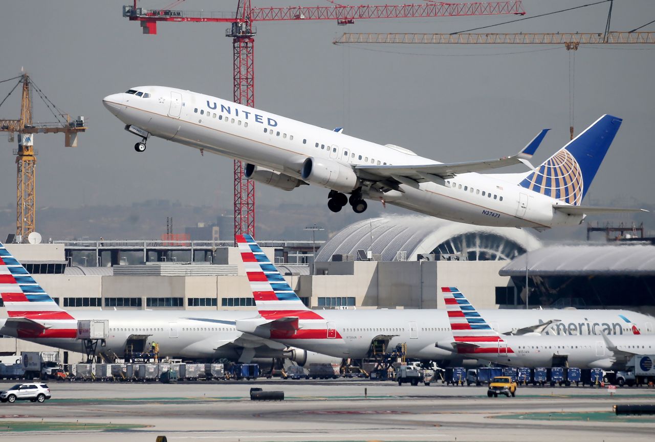 A United Airlines plane takes off at Los Angeles International Airport in California on October 1, 2020.