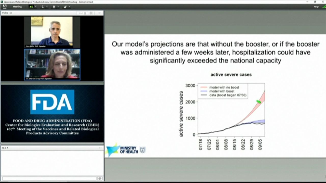 Dr. Sharon Elroy-Preiss, director of public health services at Israel's Ministry of Health, presents data during the US Food and Drug Administration's?Vaccines and Related Biological Products Advisory Committee (VRBPAC) meeting on September 17.