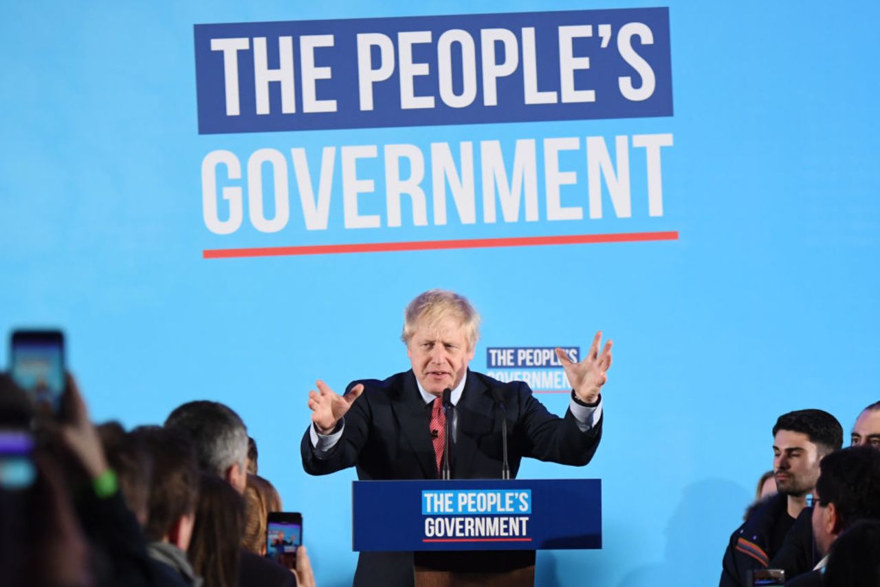 Boris Johnson addressing supporters in London on Friday morning. 