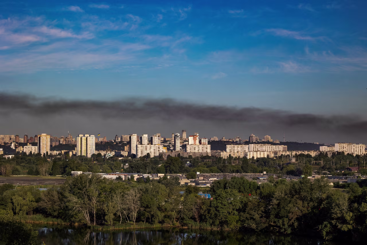 Smoke rises over Kyiv after Russian missile strikes in Kyiv, Ukraine, on July 28.