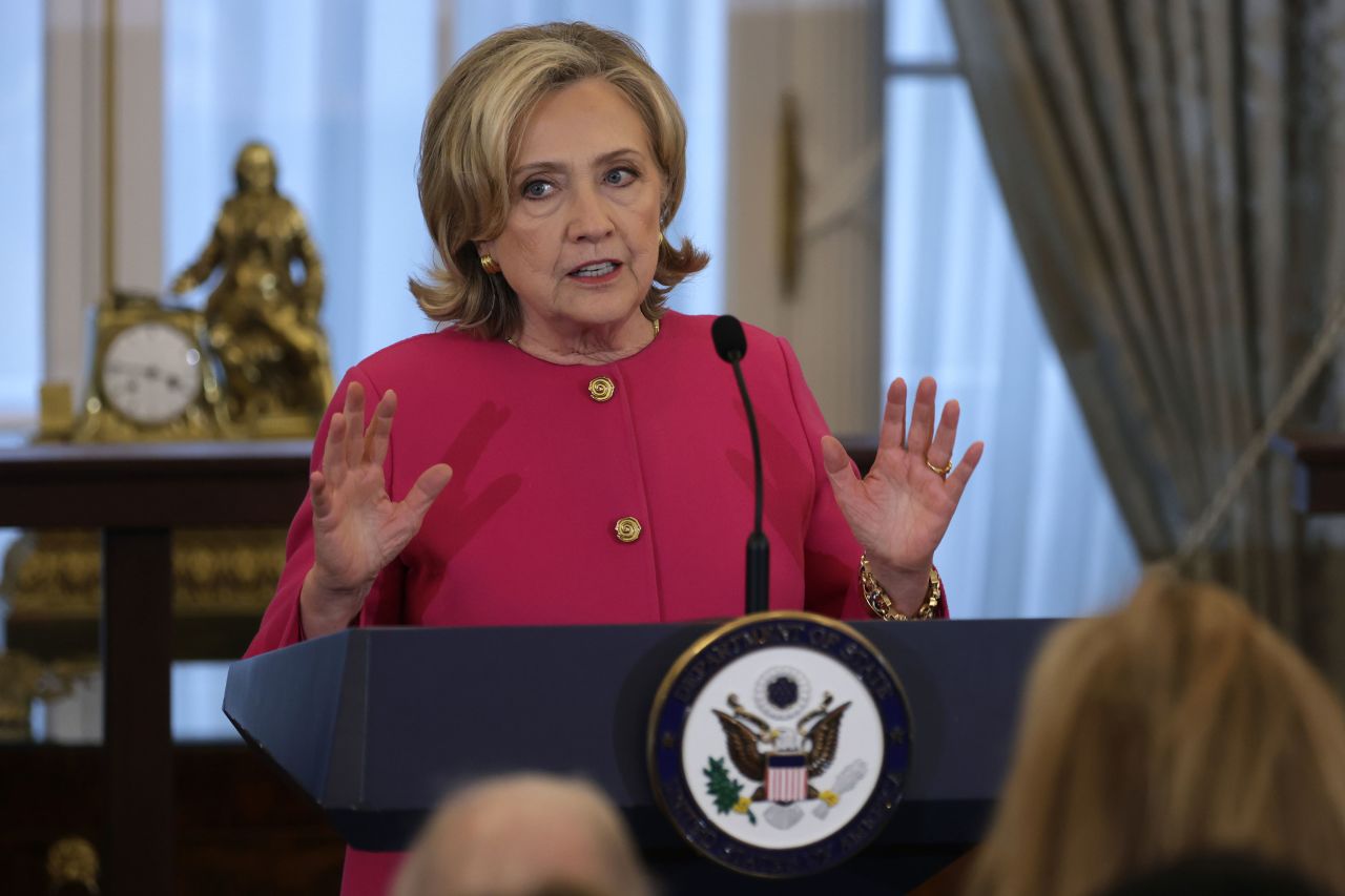 Former US Secretary of State Hillary Clinton speaks at an event in September 2023 in Washington, DC.