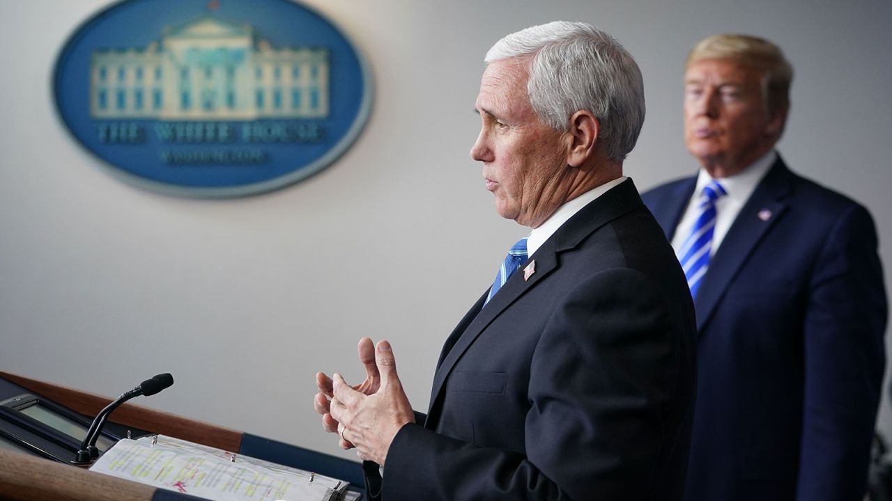 US Vice President Mike Pence speaks during the daily briefing on the novel coronavirus, which causes COVID-19, in the Brady Briefing Room of the White House on April 23. 