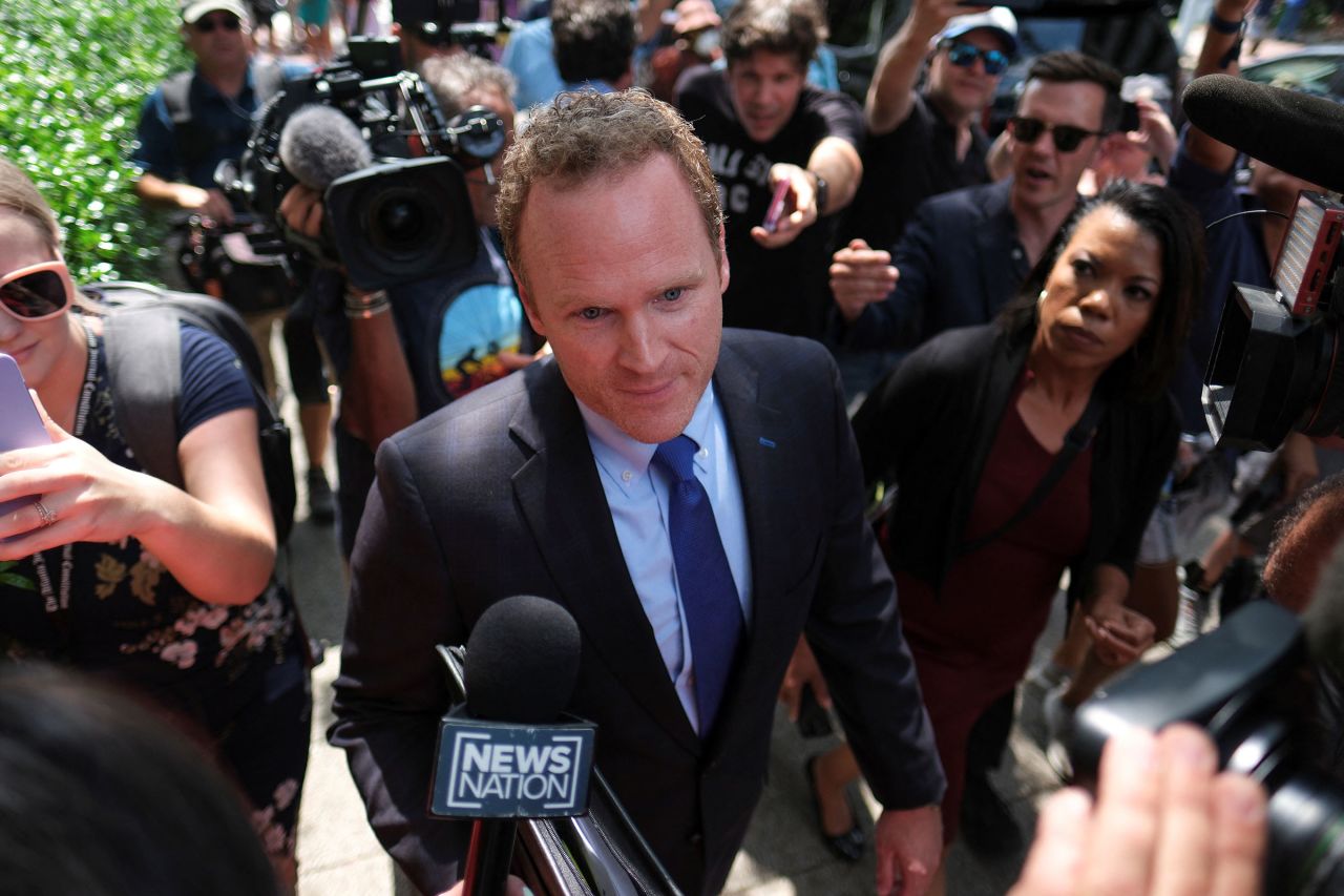 In this August 2023 photo, lawyer Brian Tevis leaves the Lewis R. Slaton Courthouse in Atlanta.