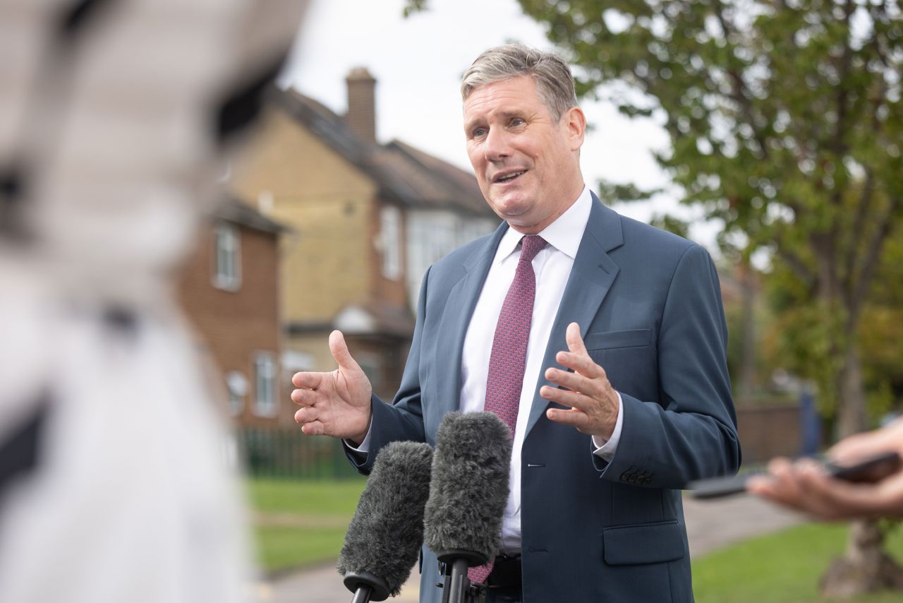 Labour leader Sir Keir Starmer reacts to the new announcement of the new Conservative Party leader after a visit to Friern Barnet school in London on September 5.