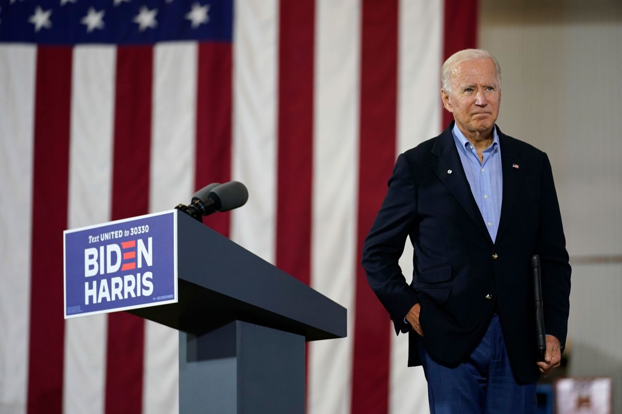 Democratic presidential nominee Joe Biden leaves an event in New Alexandria, Pennsylvania, on September 30.