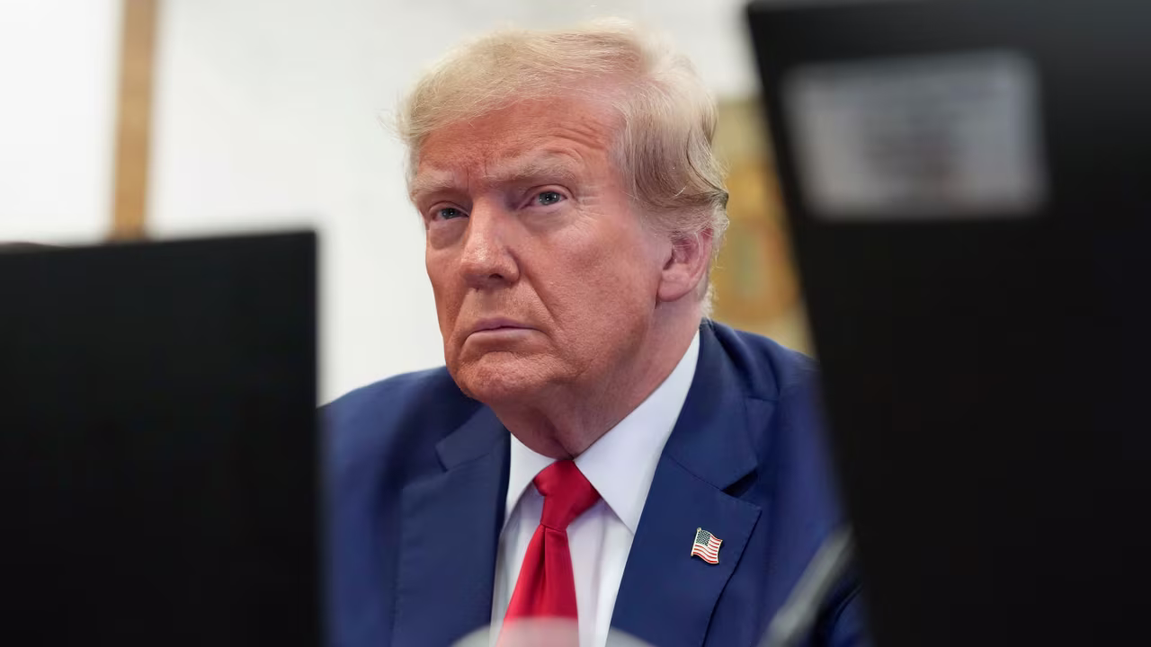 Former President Donald Trump sits in the courtroom during his civil fraud trial in January.