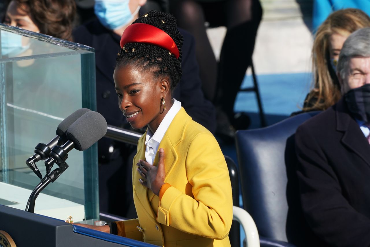 Youth Poet Laureate Amanda Gorman speaks during the inauguration of US President Joe Biden on the West Front of the US Capitol in Washington, DC, on January 20.