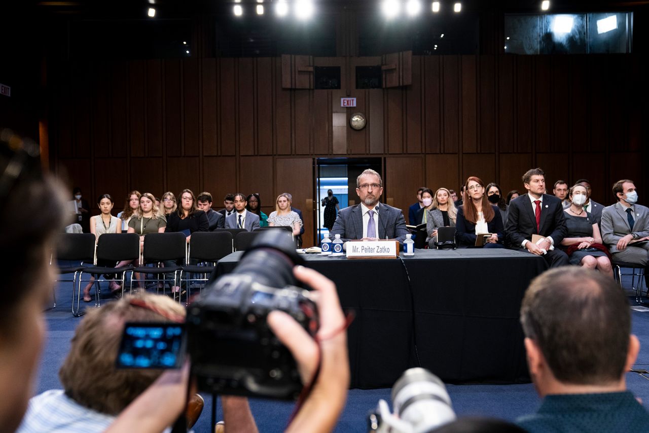 Peiter Zatko testifies before the Senate Judiciary Committee on Capitol Hill in Washington, on September 13.