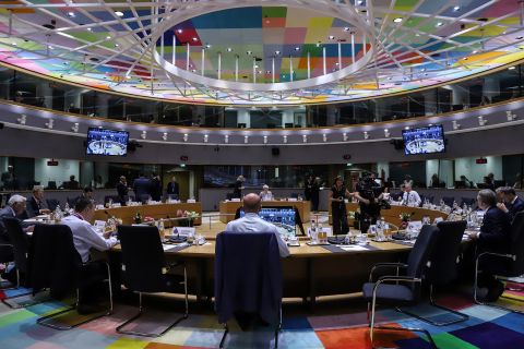 Leaders of the European Union (EU) attend day one of the EU leaders summit at the European Council headquarters in Brussels, Belgium, on June 23.