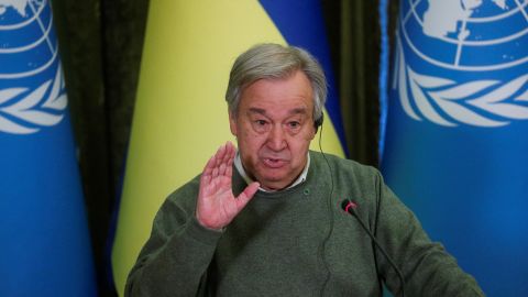 United Nations secretary-general António Guterres speaks during a news conference in Kyiv, Ukraine on Thursday April 28.