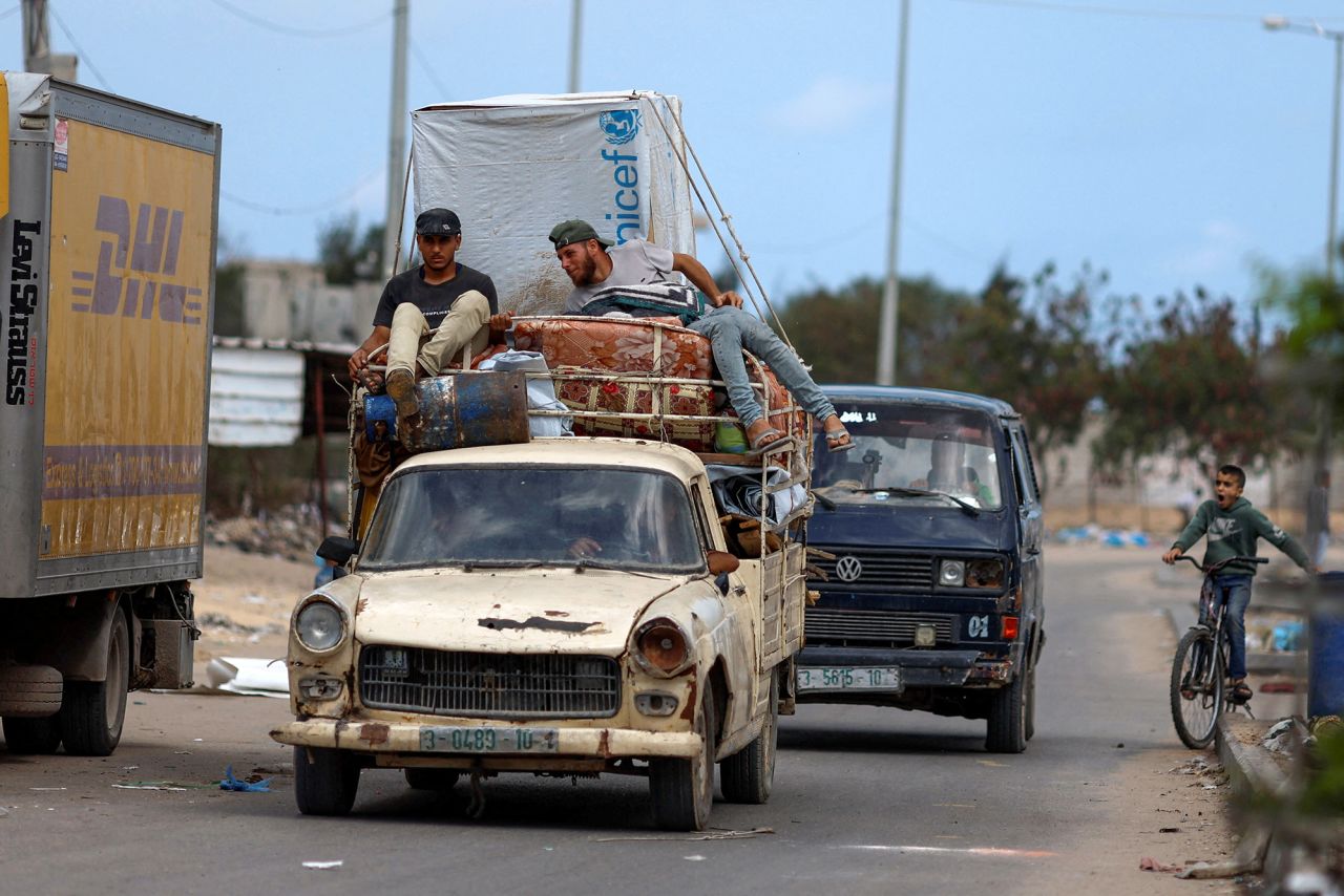 Palestinians prepare to flee Rafah in southern Gaza on May 13.