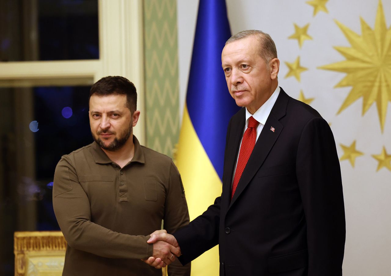 Ukrainian President Volodymyr Zelensky meets with Turkish President Recep Tayyip Erdogan in Istanbul on July 7.