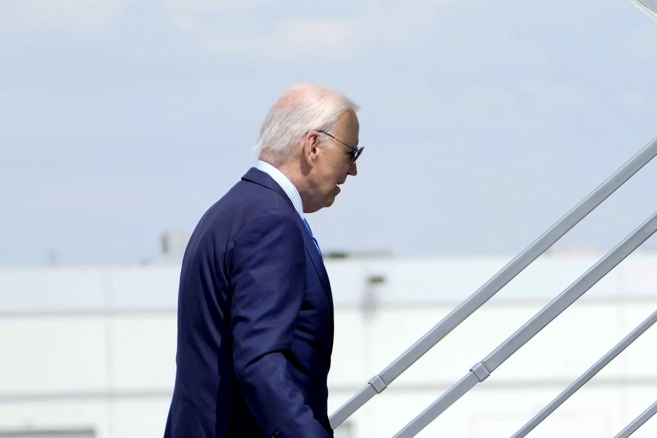 President Joe Biden boards Air Force One as he departs Harry Reid International Airport in Las Vegas, Nevada, on July 17, en route to Delaware.