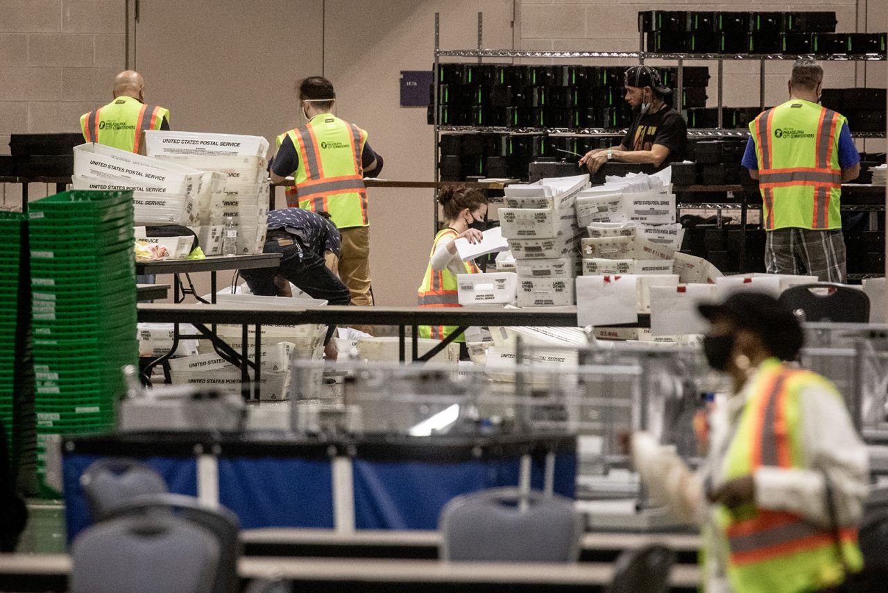 Ballots are counted at the Philadelphia Convention center on November 6, in Philadelphia, Pennsylvania.