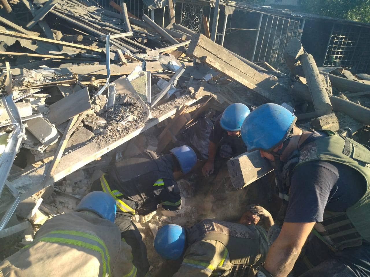 Rescuers free a man from the ruins of a residential building destroyed by a Russian military strike in the town of Toretsk, in the Donetsk region, Ukraine, on July 18.
