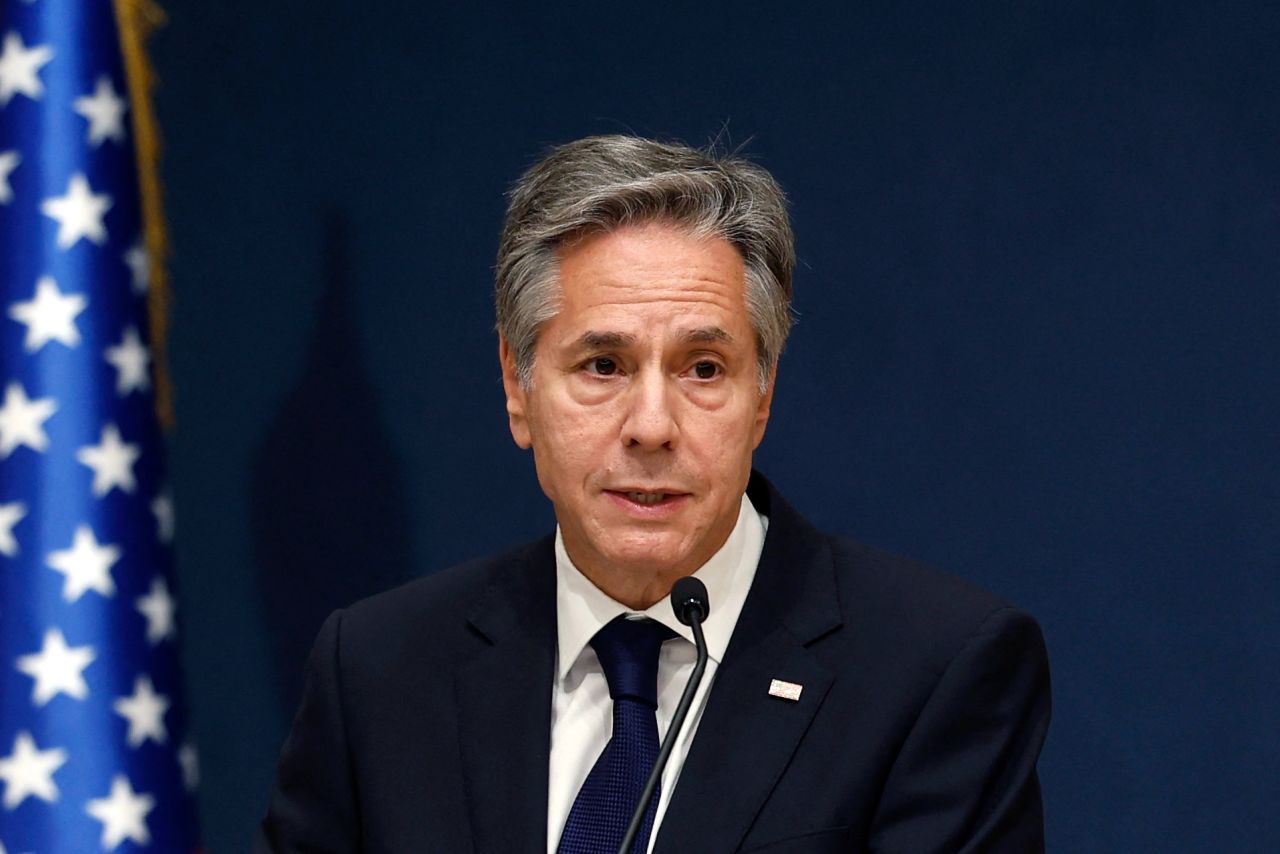 US Secretary of State Antony Blinken speaks during a press conference in Doha, Qatar, on October 13. 