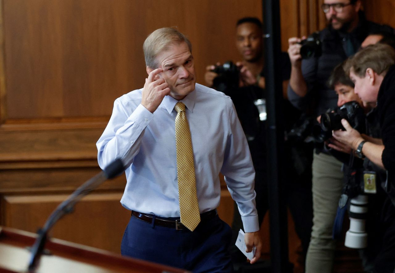 Rep. Jim Jordan arrives to hold an early morning press conference at the Capitol on Friday morning.