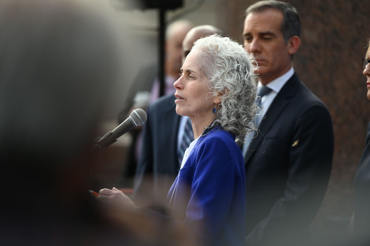 Los Angeles County Public Health director Barbara Ferrer speaks at a Los Angeles County Health Department press conference on the novel coronavirus, on Wednesday, March 4, in Los Angeles.