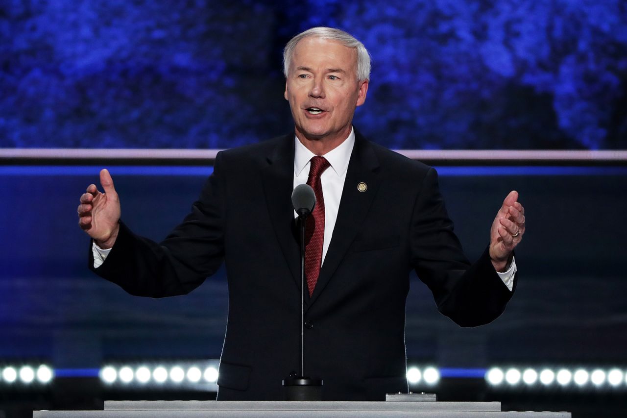 Arkansas Gov. Asa Hutchinson delivers a speech on the second day of the Republican National Convention on July 19, 2016 in Cleveland, Ohio. 